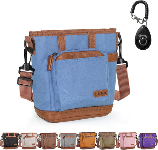 BEAU&FUR Dog Treat Pouch with Clicker for Training - Hands-Free Dog Treat Bag with Magnetic Closure, Built-in Poop Bag Holder Pocket