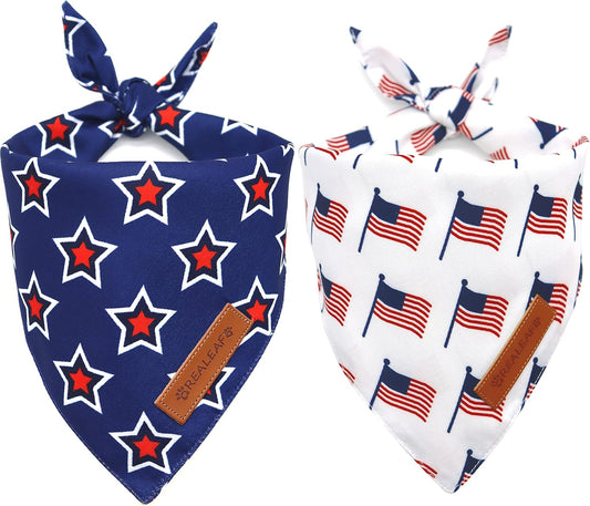 Realeaf American Flag Dog Bandanas 2 Pack, Triangle Reversible 4th of July Pet Scarf for Boy and Girl, Premium Durable Fabric, Patriotic Bandana for Small Medium Large and Extra Large Dogs (X-Large)