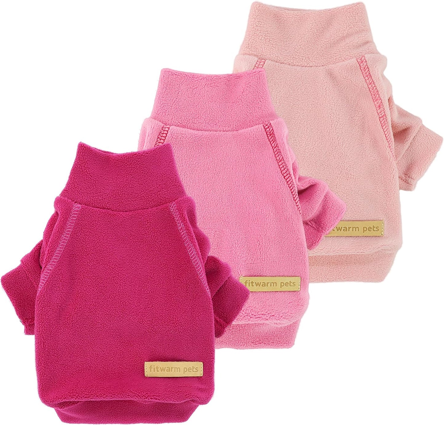 Fitwarm 3 Pack Classic Fleece Dog Sweater, Turtleneck Dog Sweatshirt, Dog Winter Clothes for Small Dogs Girl, Pet Pullover Jumper, Cat Apparel, Pink, Rose, Baby Pink, XL