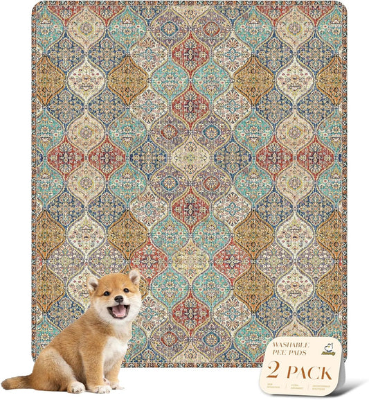 nunubaby Washable Pee Pads for Dogs, Stylish, Non-Slip and Leak-Proof Pee Pads. Reusable Potty Pads for Dogs for Crates and Floors.(Cream/Multi, 31" x36" )