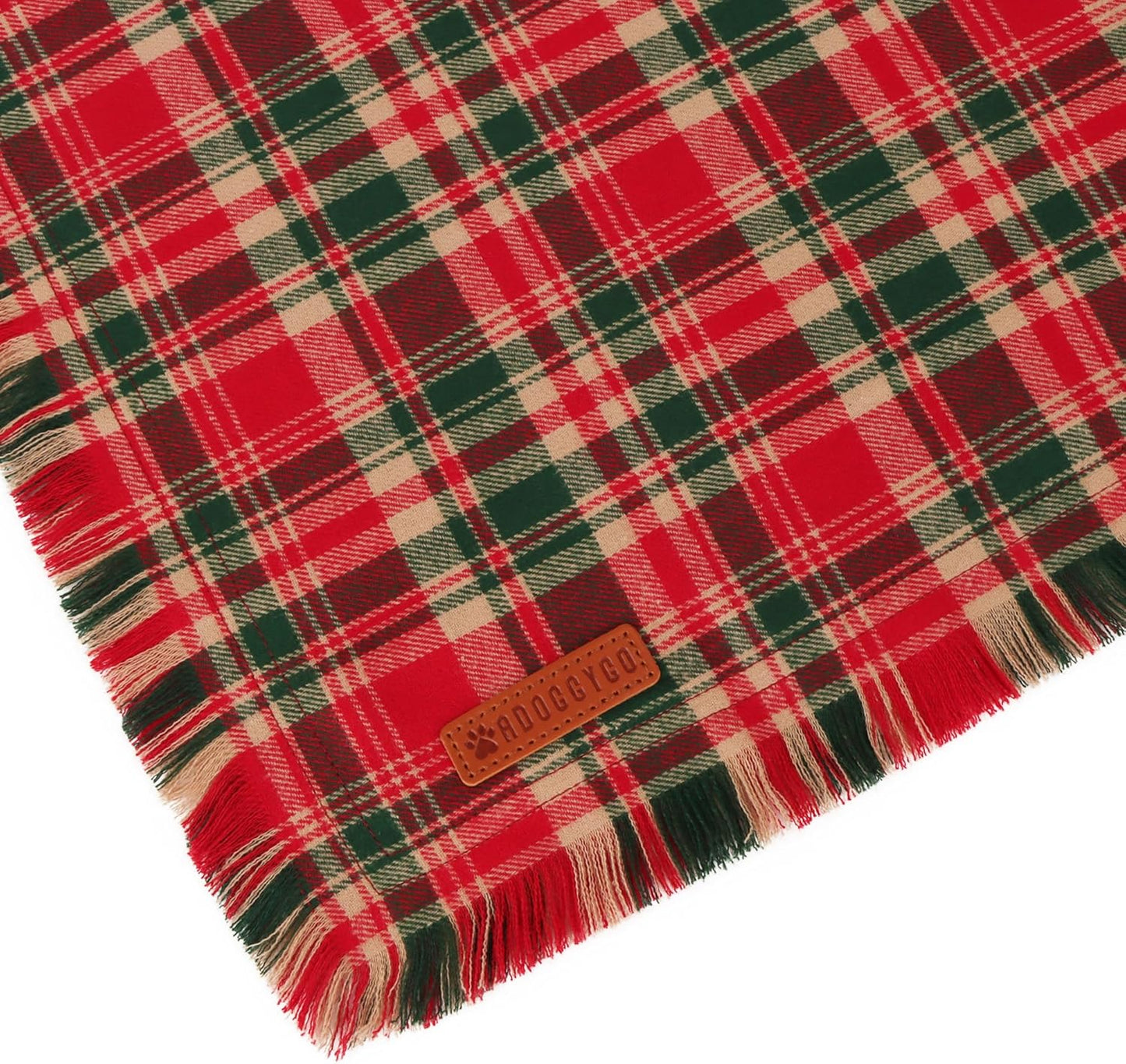 ADOGGYGO Christmas Dog Bandanas with Tassels Edges, Stylish Red Plaid Xmas Scarf, Multiple Sizes, Christmas Bandanas for Small Dogs (Small)