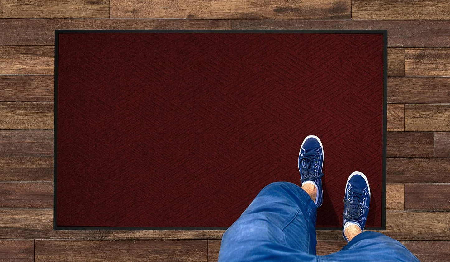 M+A Matting WaterHog Diamond | Commercial-Grade Entrance Mat with Rubber Border – Indoor/Outdoor, Quick Drying, Stain Resistant Door Mat (Red/Black, 4' x 8')