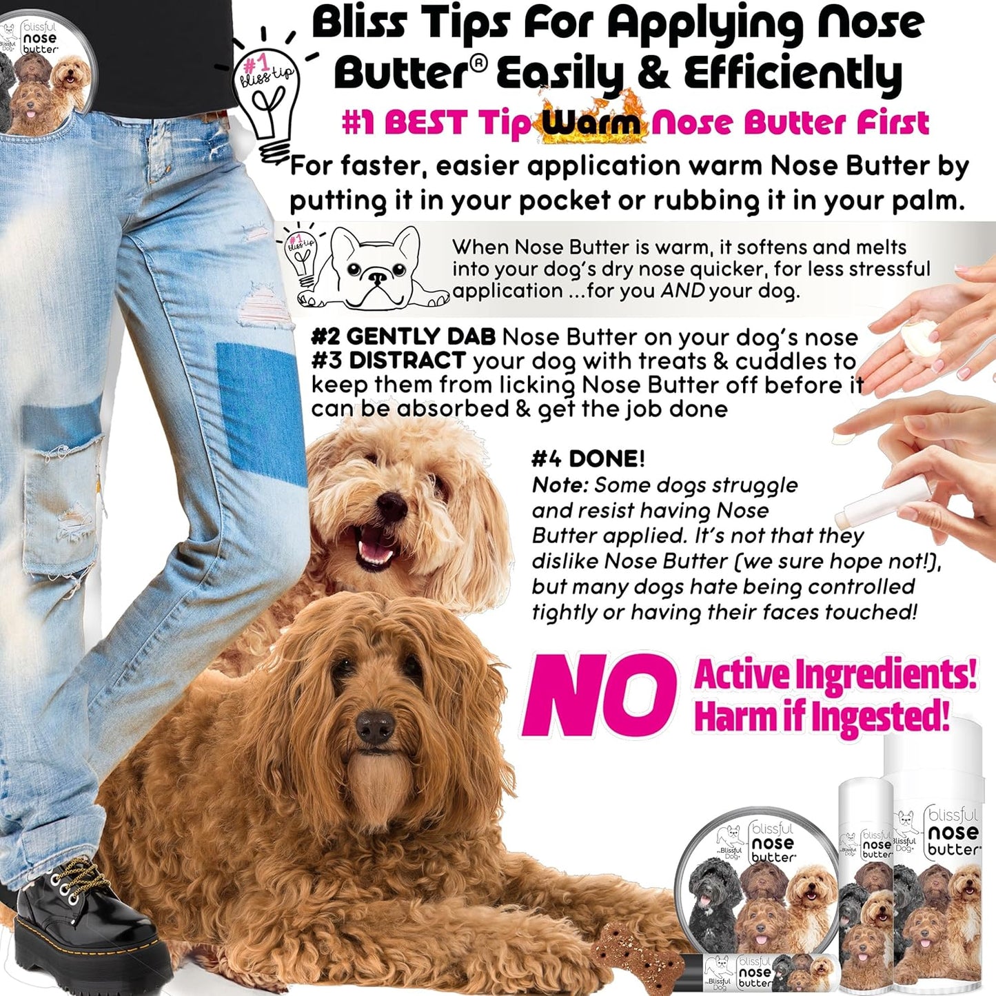 The Blissful Dog Labradoodle Nose Butter for Dry, Cracked Skin, Lick-Safe Dog Nose Balm with Moisturizing Shea Butter, Almond, Olive, and Essential Oils, Pet Supplies, Uncented, 8 oz.