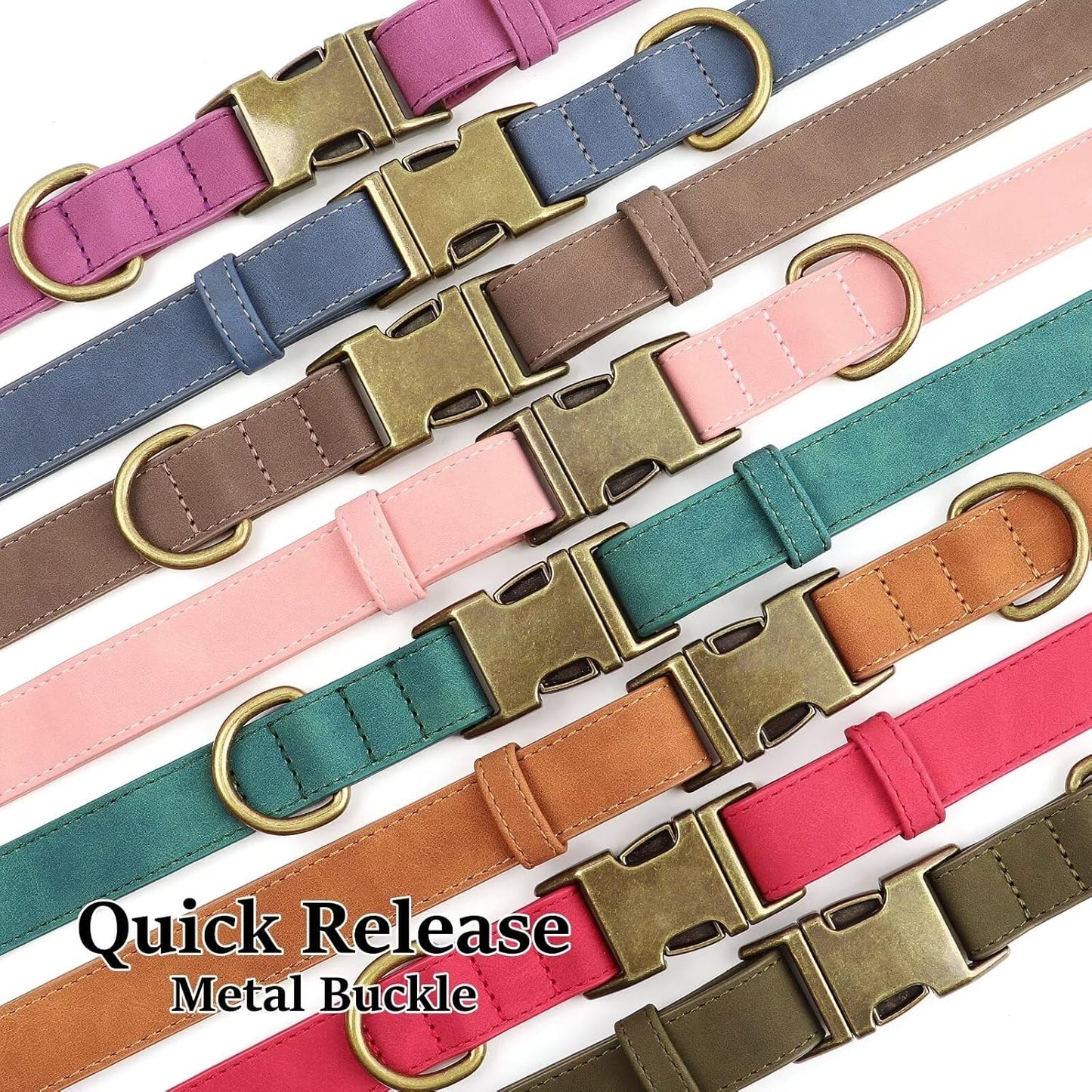 Didog Soft PU Leather Dog Collar, Stylish Quick Released Dog Collar for Large Dogs, Easy Clean Adjustable Pet Collar for Daily Walking, Dark Green, L Fit 15-23" Neck