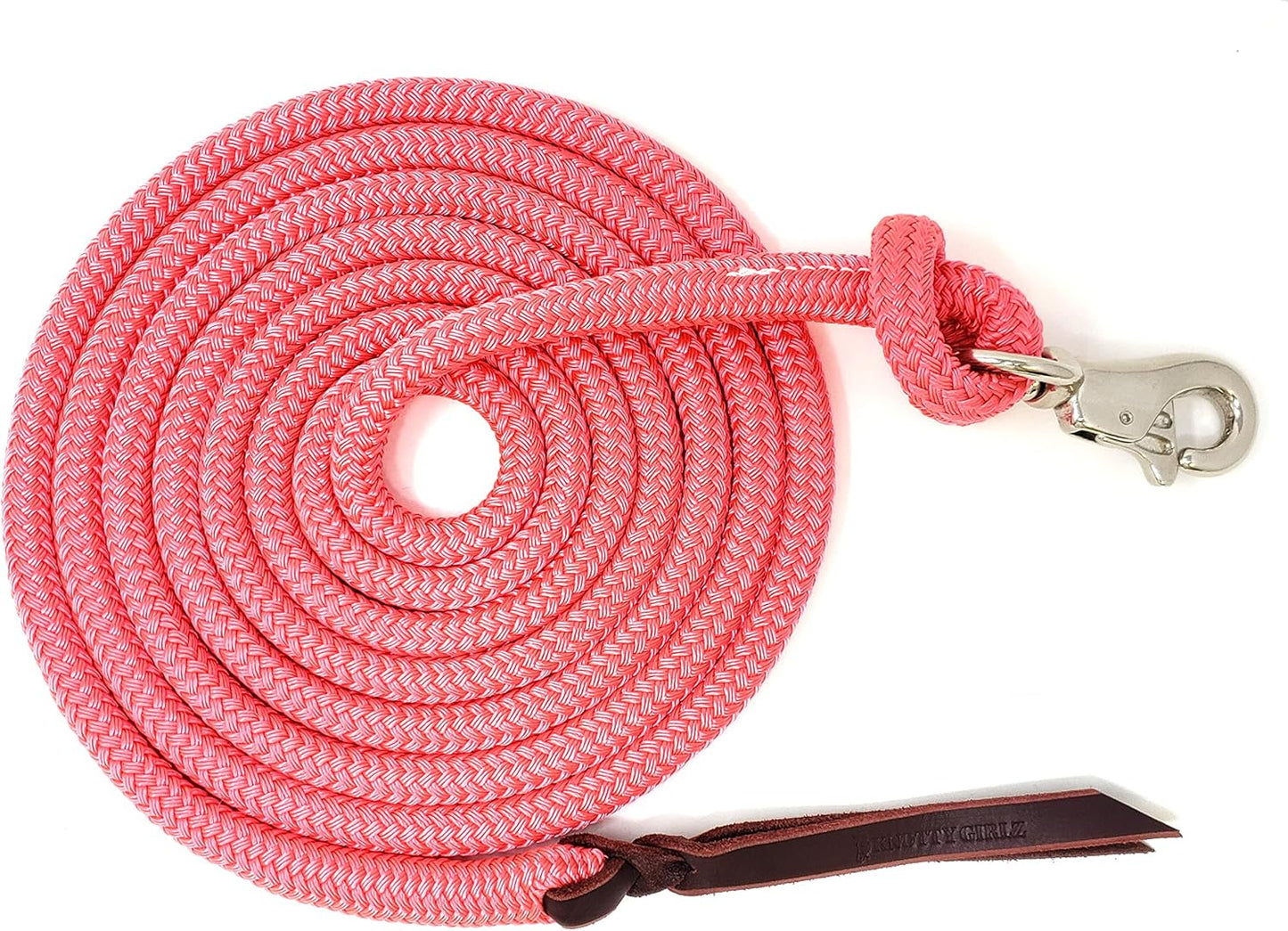 Premium 1/2" Samson EQ Yacht Braid Lead Rope with Nickel Trigger Bull Snap. Option for 12ft, 14ft and 16ft Lengths (Pink, 16 FT)