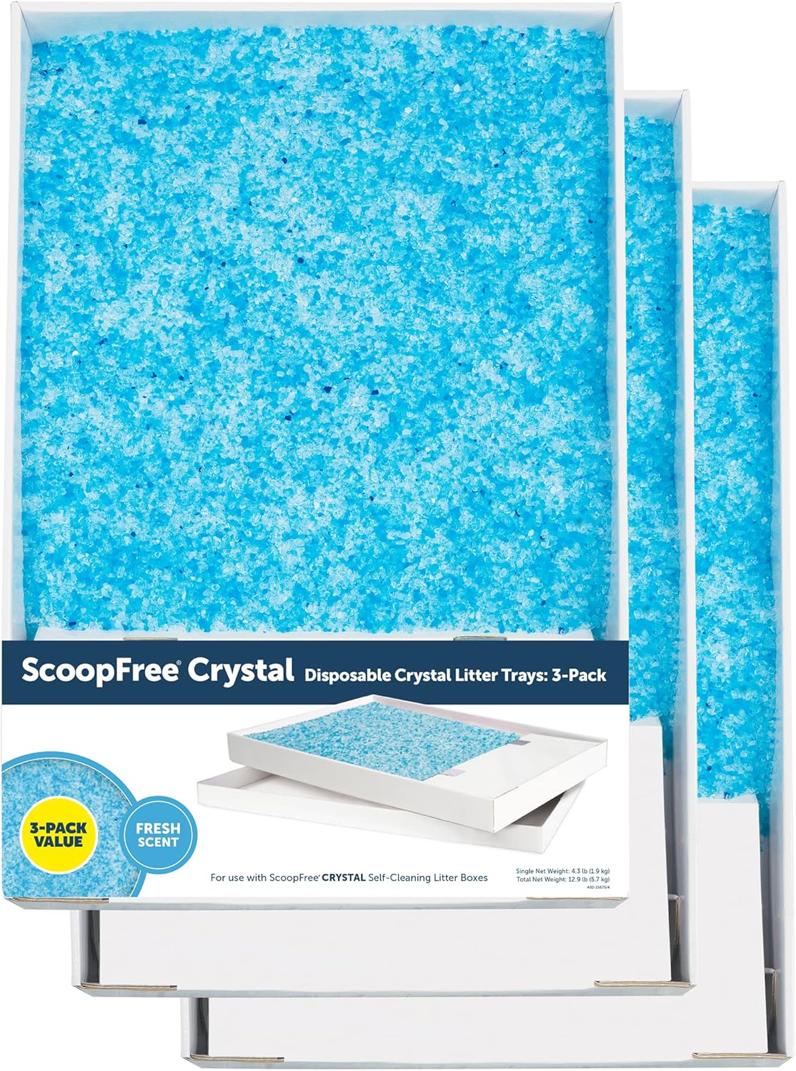 PetSafe ScoopFree Disposable Crystal Cat Litter Tray - Easy Cleaning Box - Refill Tray for Electric Litter Box - Fresh Scent - 4.3 lb Bags - 3 Pack