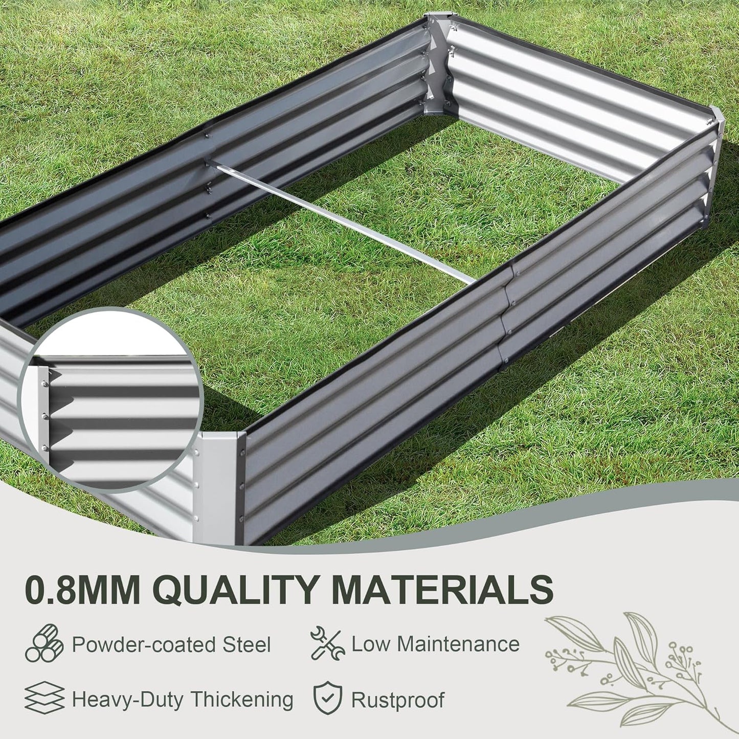 Domi Galvanized Raised Garden Bed, 8x4x1Ft Thickening Metal Planter Box for Vegetables Bottomless for Backyard Outdoor, 1" Deep w/ 228 Gallon Capacity - Silvery