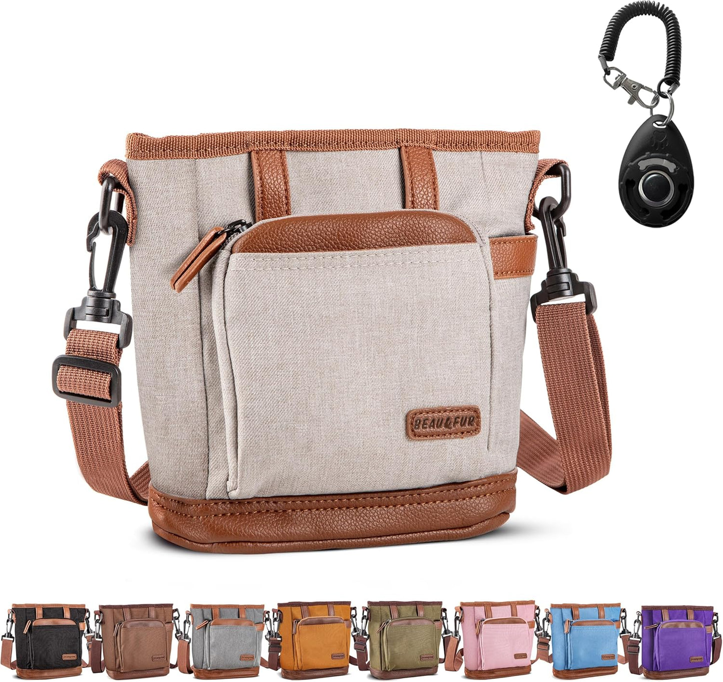 BEAU&FUR Dog Treat Pouch with Clicker for Training - Hands-Free Dog Treat Bag with Magnetic Closure, Built-in Poop Bag Holder Pocket