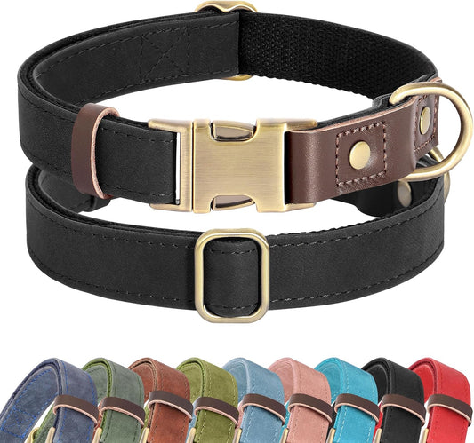 Didog Soft PU Leather Dog Collar for Large Dogs,Classic Adjustable Dog Collars with Quick Release Metal Buckle,Easy Clean and Comfortable with Nylon Lining,Black,L Neck 15-23"