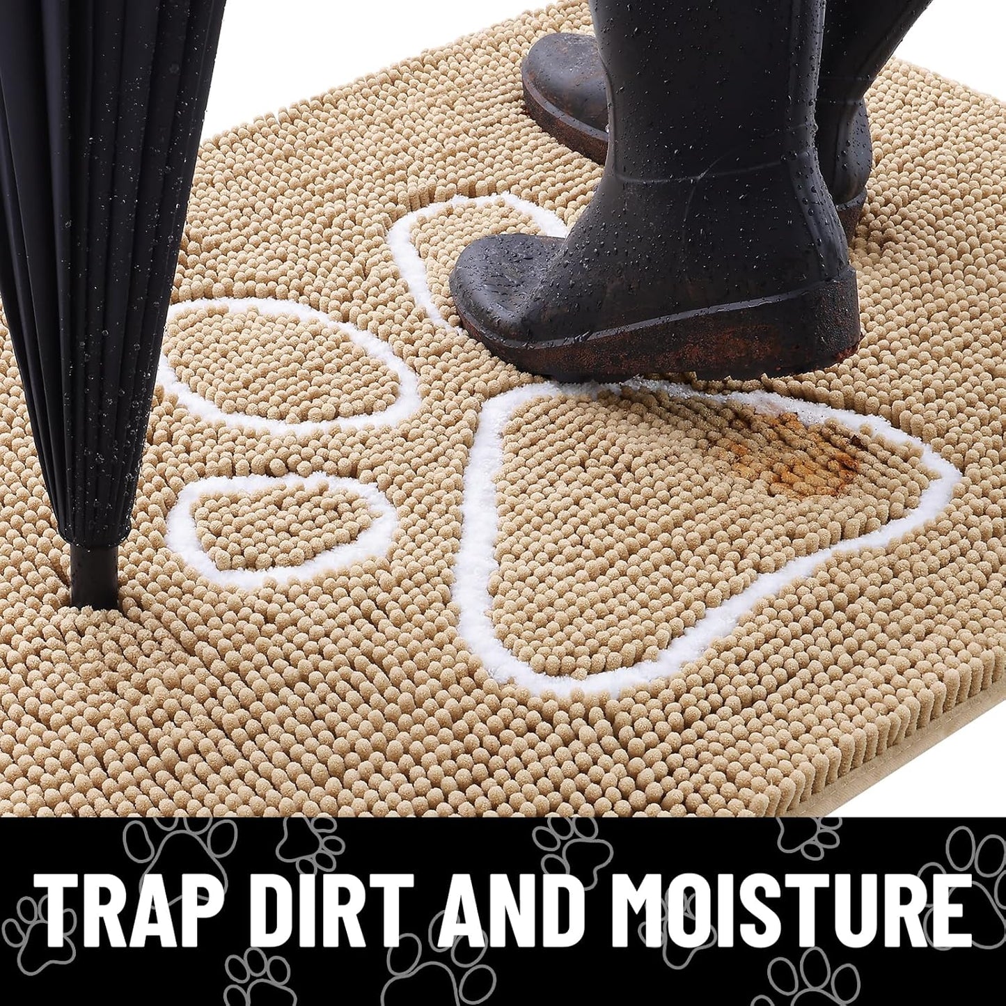 Smiry Dog Door Mat for Muddy Paws, Absorbent Dirt Trapper Non Slip Quick Dry Washable Chenille Mat for Mud Dogs, Entry Rug for Indoor and Outdoor (47x24 Inches, Beige)