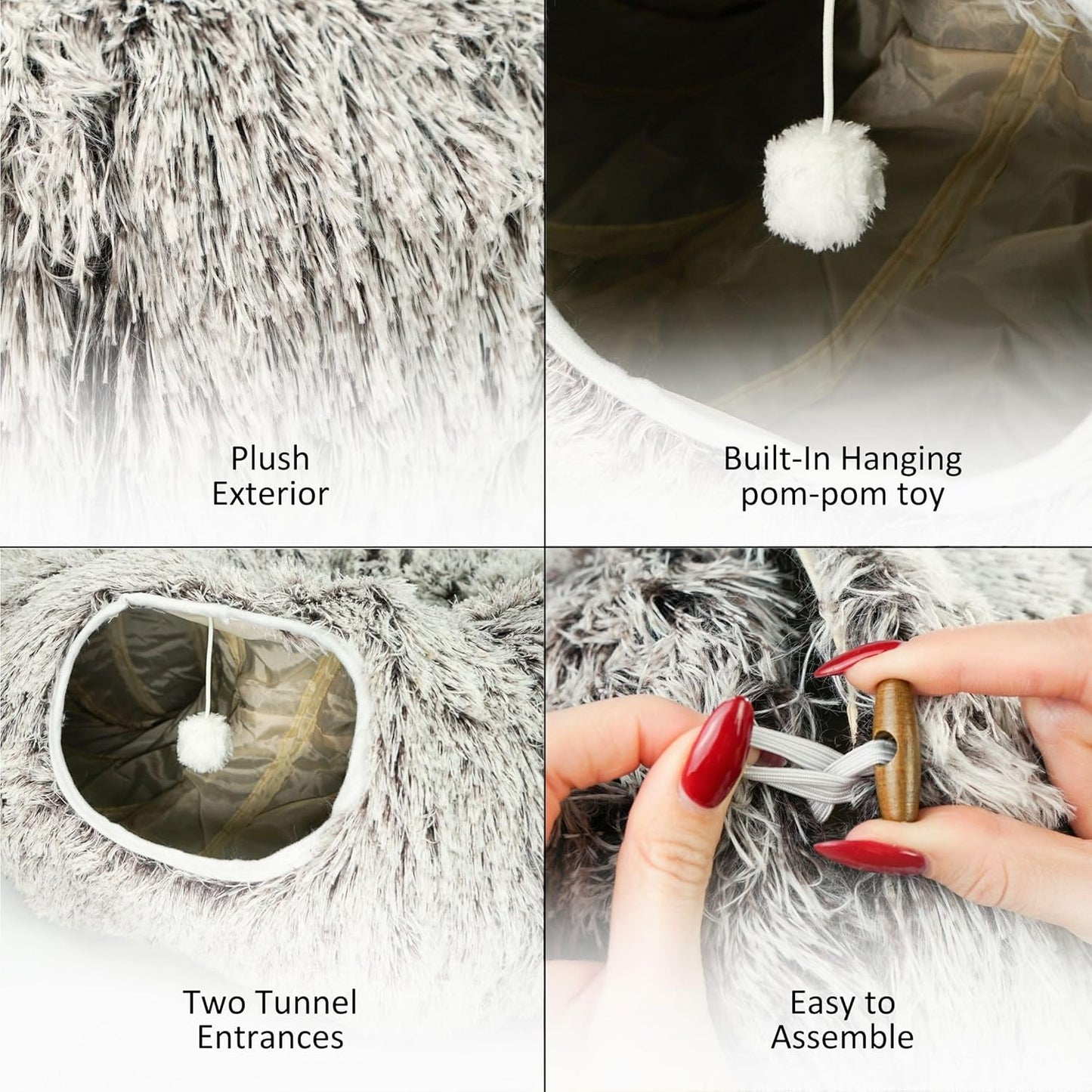 Cat Donut Bed with Washable Cushion – Cat Caves for Indoor Cats – Collapsible Donut Bed with Peekaboo Pet Tunnel Toy – Cozy Hideout for Kittens, Ferrets, Rabbits & Dogs - Brown