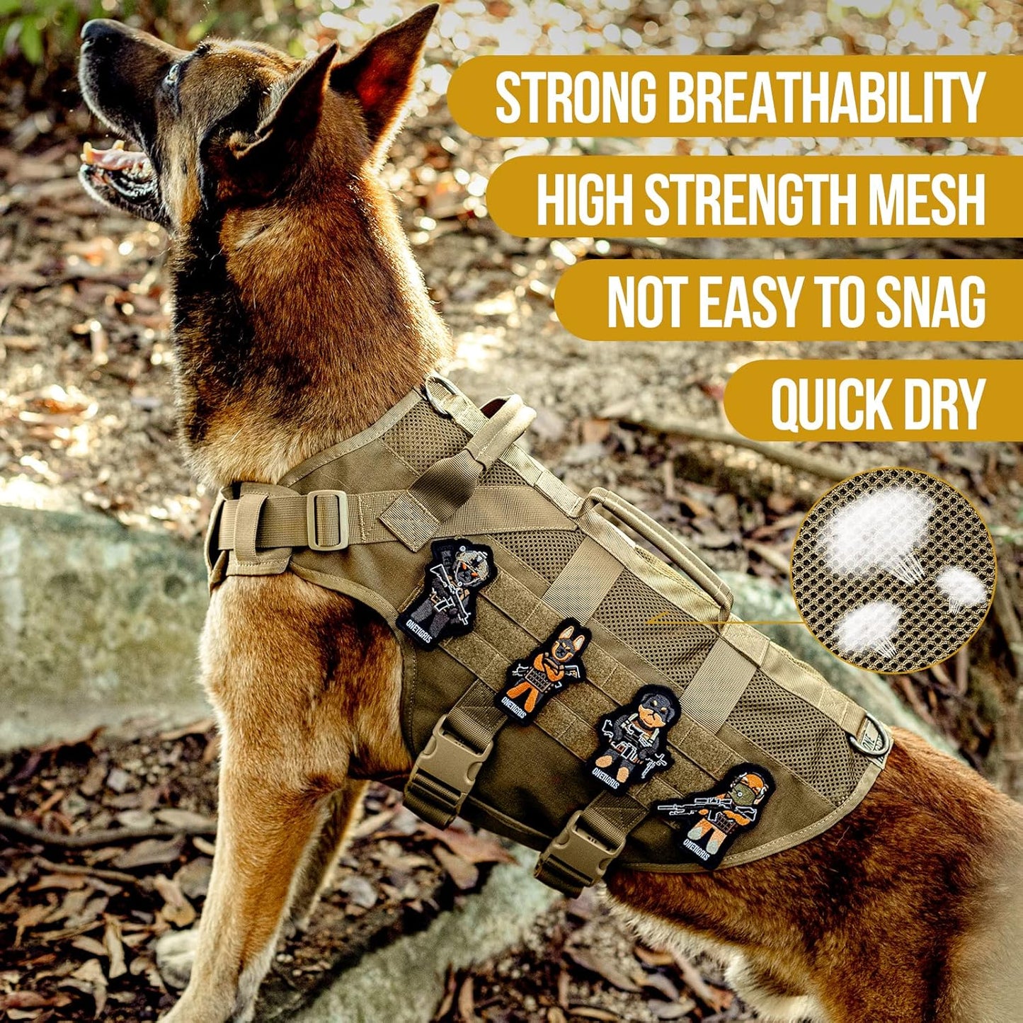 OneTigris No Pull Tactical Dog Harness for Medium Dog, Aire Mesh Dog Vest Harness, Breathable Military Molle Vests with Handles, Service Dog Vest for Walking Hiking Training (M, Brown)