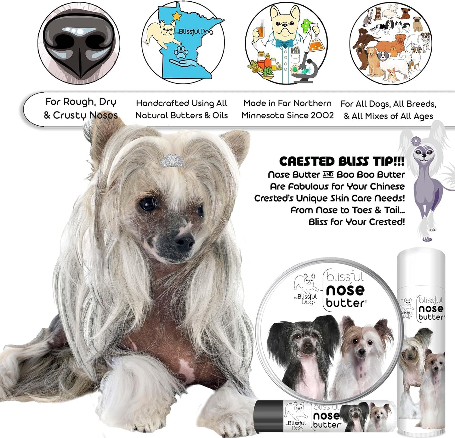 The Blissful Dog Chinese Crested Unscented Nose Butter, 4-Ounce