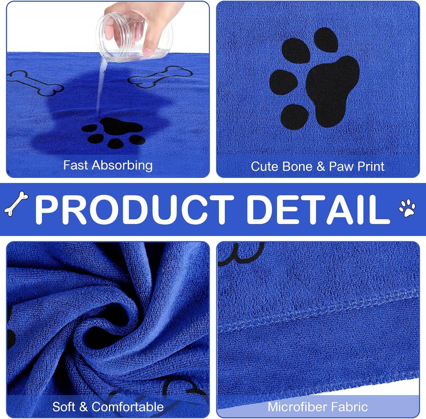 Chumia 8 Pcs Dog Towels for Drying Dogs Cats Pet Towels Bulk Puppy Microfiber Quick Drying Paw Bath Bathing Supplies Absorbent for Medium Pets(Dark Blue,40 x 24 Inch)