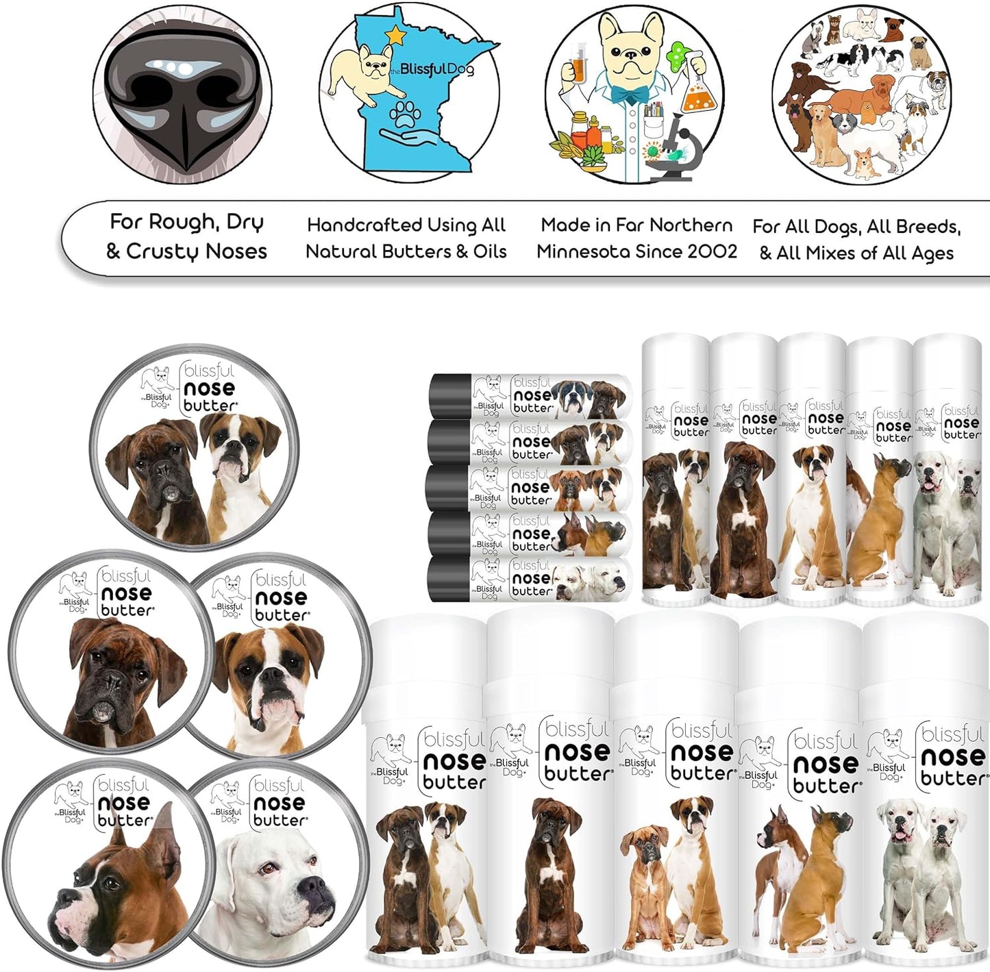 The Blissful Dog Show Boxer Nose Butter for Dry, Cracked Skin, Lick-Safe Dog Nose Balm with Moisturizing Shea Butter, Almond, Olive, and Essential Oils, Pet Supplies, Uncented, 8 oz.