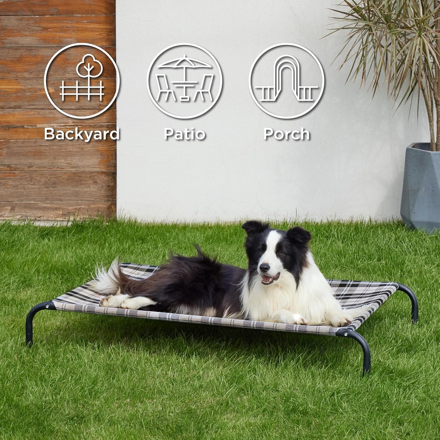 Bedsure Outdoor Elevated Dog Bed Large Sized Dog, Portable Indoor & Outdoor Cooling Raised Cot Pet Hammock Bed with Skid-Resistant Feet, Frame with Breathable Mesh, Checkered White, 49 inches