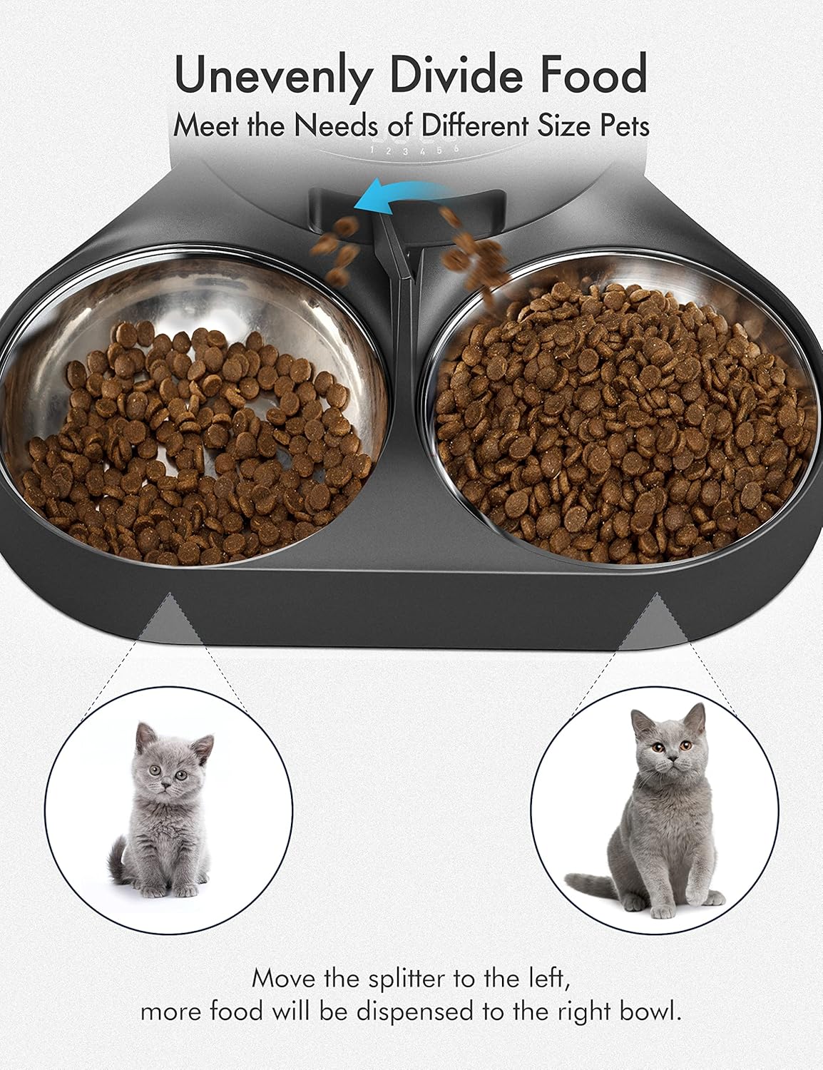 PETLIBRO Pet Food Splitter with Stainless Steel Bowls, Automatic Cat Feeder Bowls for Two Cats or Dogs, Suitable for PETLIBRO Automatic Cat Feeder PLAF005, PLAF006, PLAF103, PLAF203