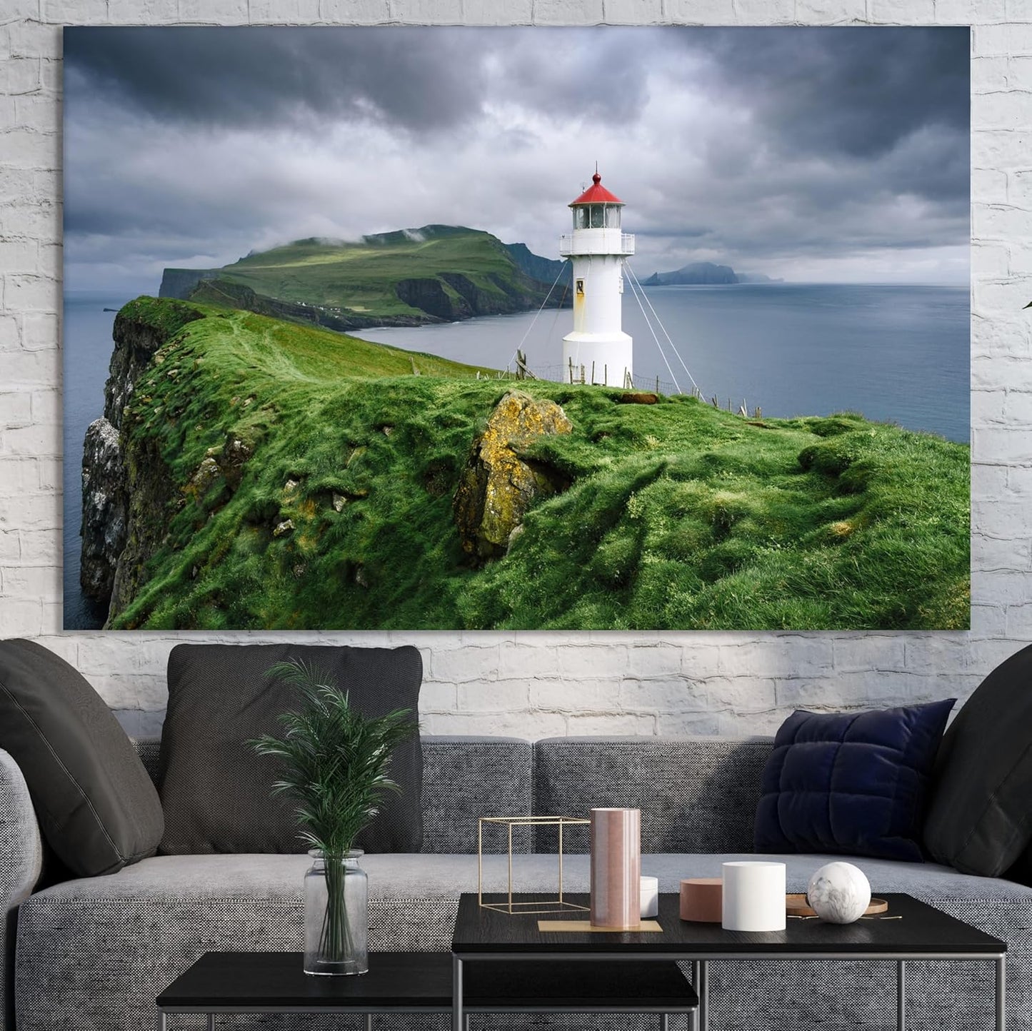 Nature Wall Art Prints - Ocean Forest Mountain Lake Canvas Landscapes - Small to Extra Large Living Room Bedroom Kitchen Bathroom Décor (Stormy Sky Lighthouse, 24L" x 36W")
