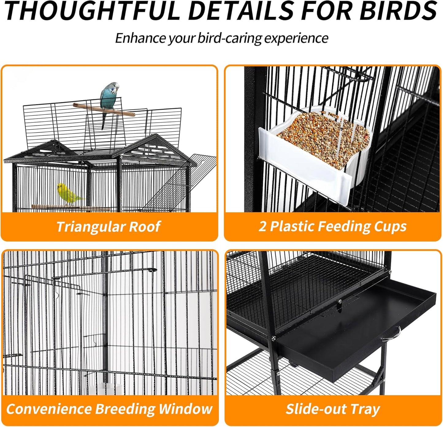 Bird Cage 47 inch Wrought Iron Parakeets Cage with Play Open Top and Rolling Stand Medium Small Bird Cage for Parrots, Budgerigars, Parakeets, Cockatiels, Lovebirds
