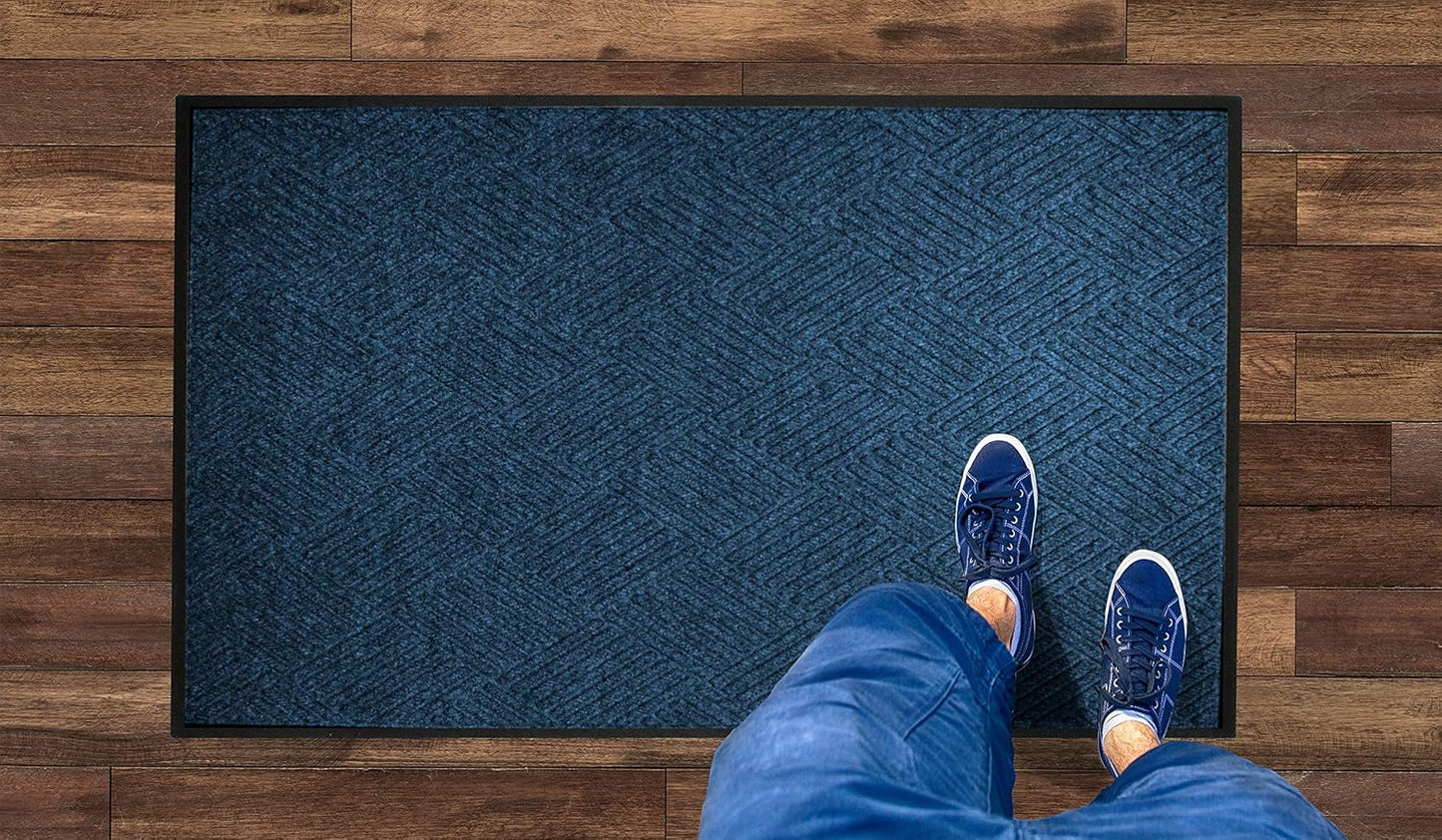 M+A Matting WaterHog Diamond | Commercial-Grade Entrance Mat with Rubber Border – Indoor/Outdoor, Quick Drying, Stain Resistant Door Mat (Navy, 3' x 8')
