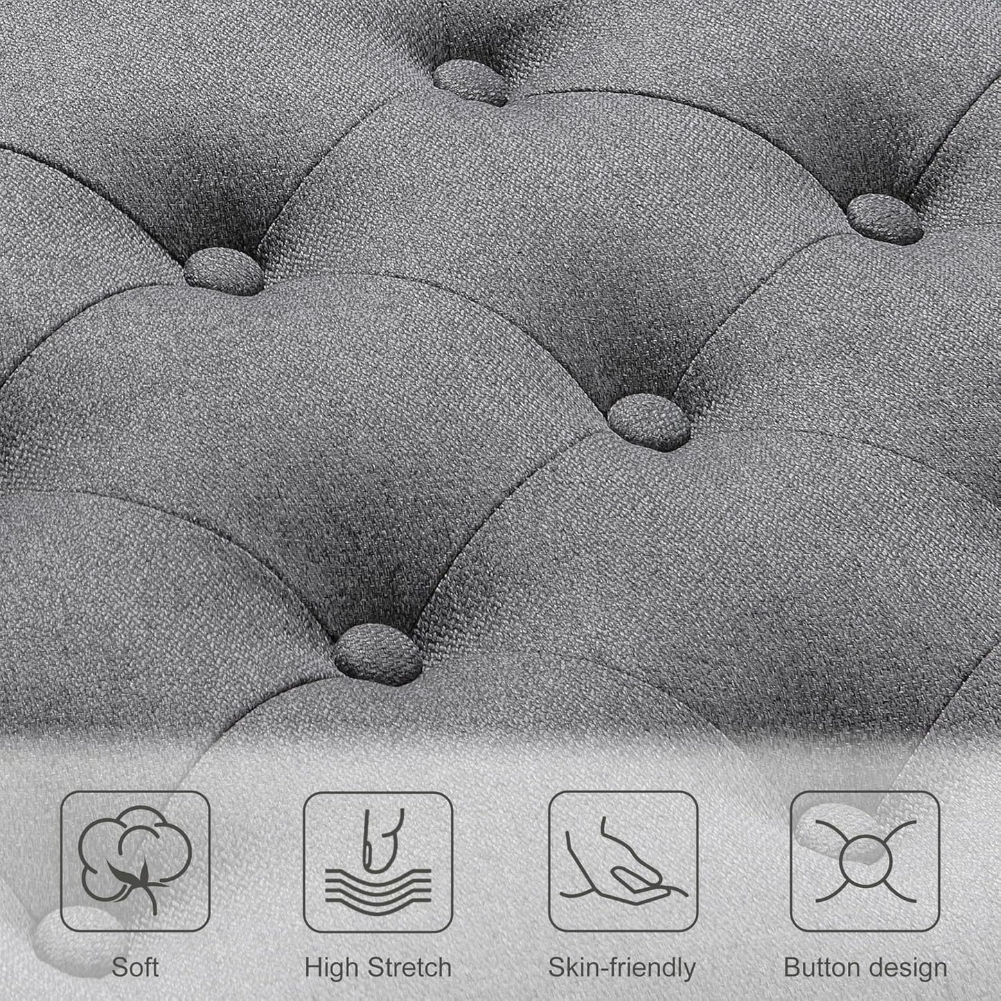 Ottoman with Storage,50.2-inch Upholstered End of Bed Storage Bench for Bedroom,for The Living Room,for Entryway, with Rivets & Button and Safety Hinges,Detachable (Grey)