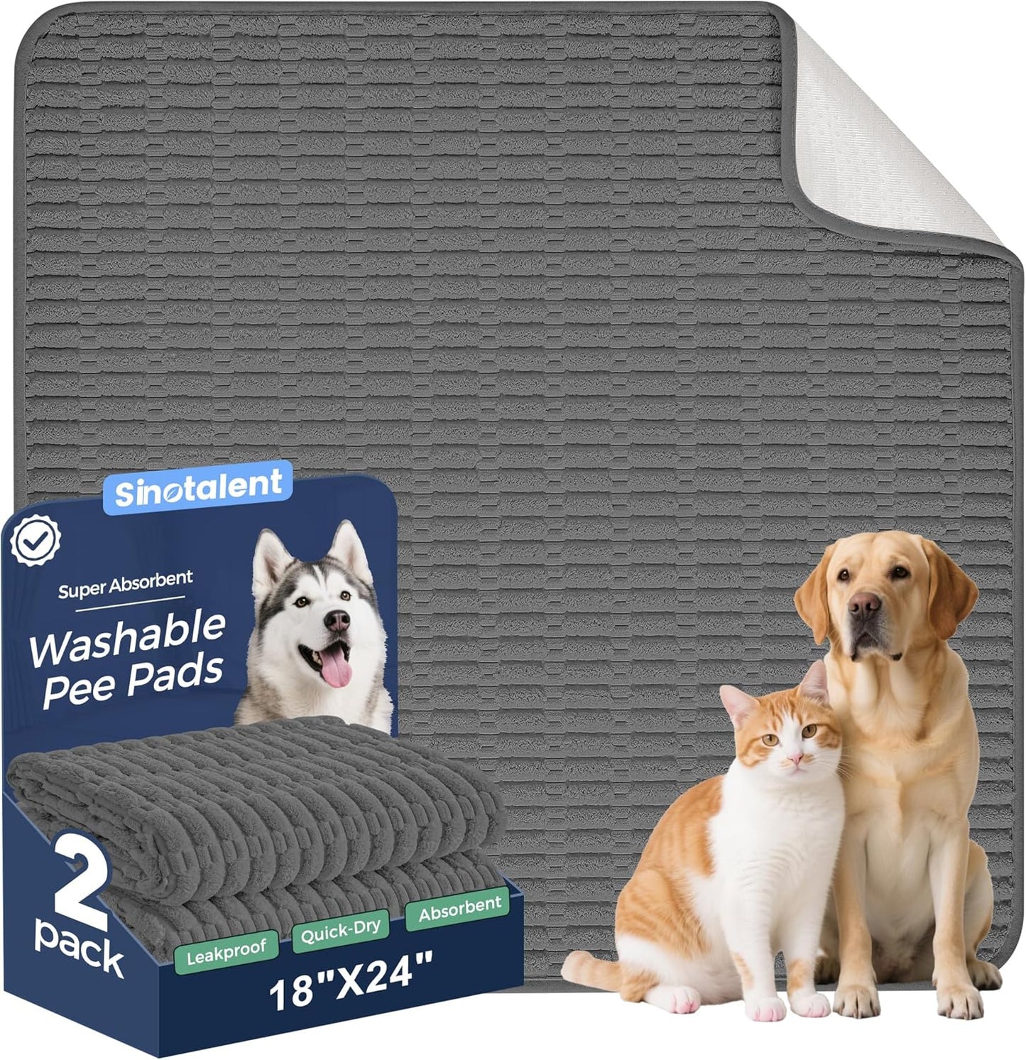 Washable Pee Pads for Dogs, Reusable Puppy Pads Dog Pads, Non-Slip Dog Pee Pads, Leak-Proof Pet Pee Pads Wee Wee Pads for Dogs. (Dark Grey, 18"x24"(Pack of 2))