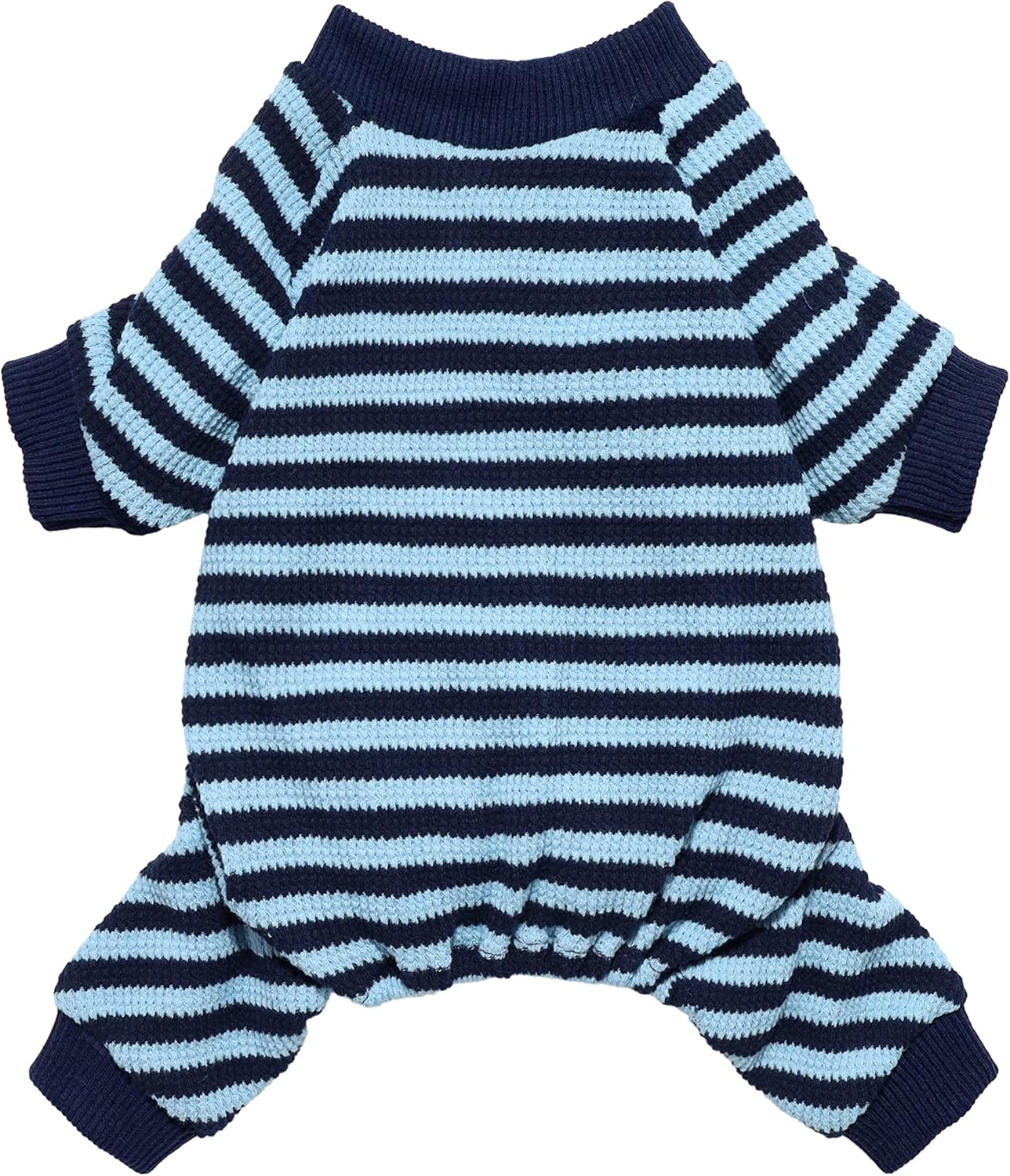 Fitwarm Blue and White Striped Dog Pajamas, Waffle Dog Clothes for Small Dogs Girl Boy, Puppy Onesie with Feet, Pet Cat Outfit, Small