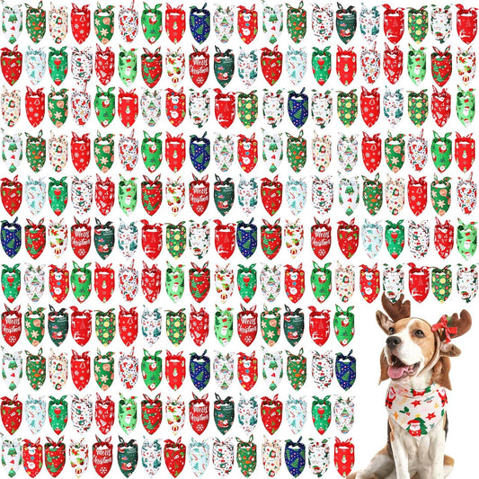 Abbylike 200 Pieces Christmas Dog Bandanas Bulk Xmas Dog Bandanas for Dogs Dog Kerchief Set Bibs Triangle Dog Scarf for Pet Christmas Costume Accessories Decoration