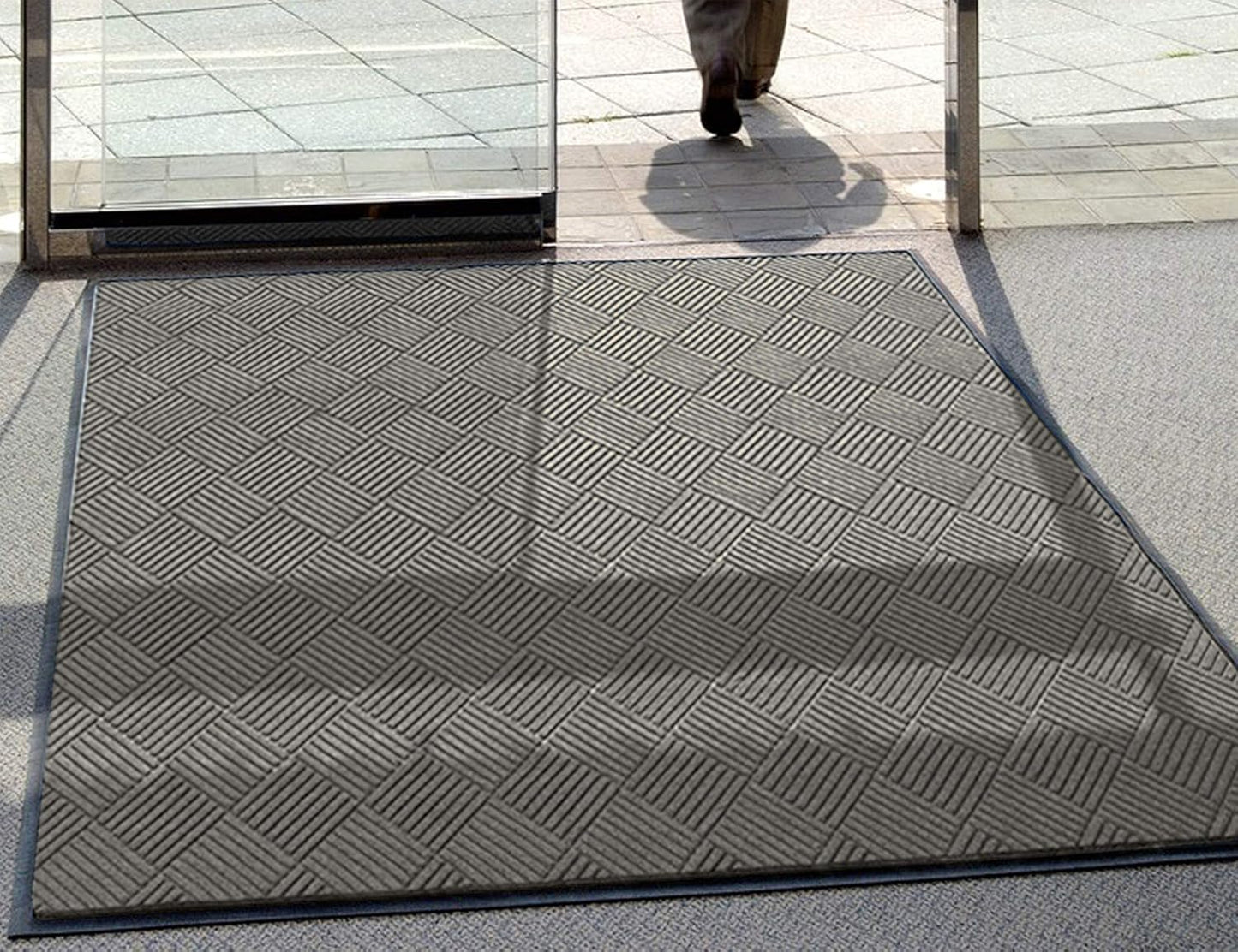 M+A Matting WaterHog Diamond | Commercial-Grade Entrance Mat with Rubber Border – Indoor/Outdoor, Quick Drying, Stain Resistant Door Mat (Grey, 6' x 12')