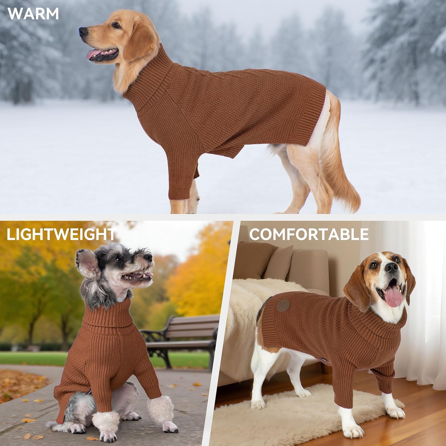 cyeollo Small Dog Sweater, Warm Turtleneck Sweaters for Small Dogs Boy, Knit Doggy Sweatshirt with Sleeves Fall Winter Pullover Cold Weather Dog Clothes for Indoor & Outdoor Wear, Brown S