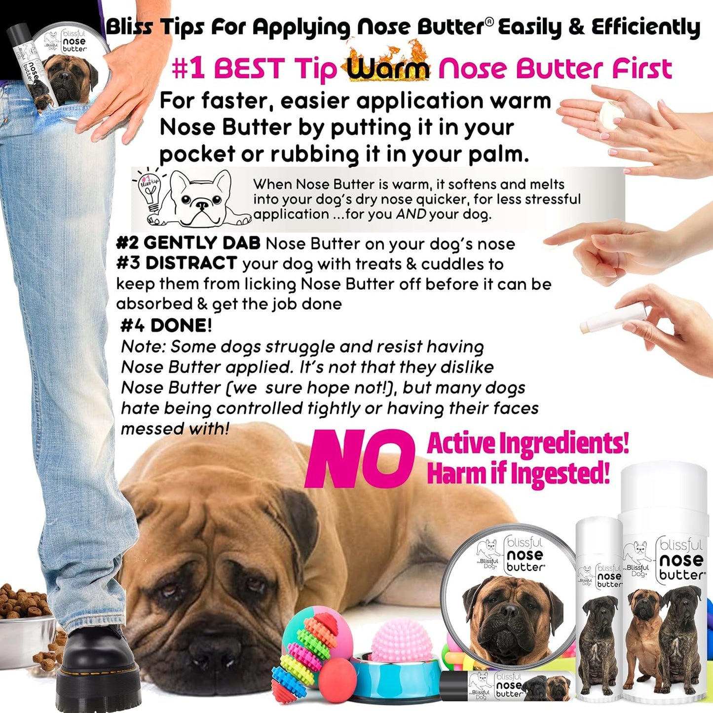 The Blissful Dog Bullmastiff Nose Butter for Dry, Cracked Skin, Lick-Safe Dog Nose Balm with Moisturizing Shea Butter, Almond, Olive, and Essential Oils, Pet Supplies, Uncented, 2 oz.