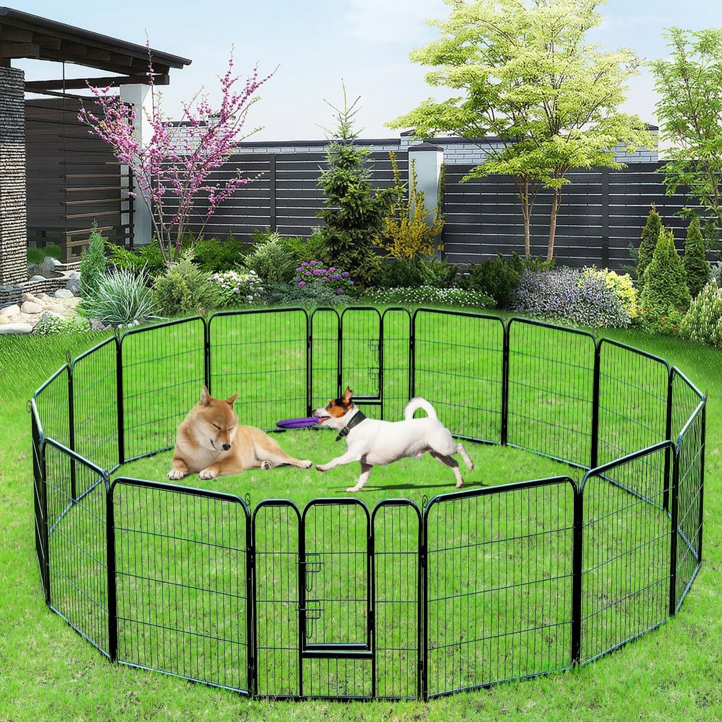BestPet Dog Playpen Indoor 40 inch 16 Panels Metal Dog Pen Pet Dog Fence Outdoor Exercise Pen with Doors,Pet Puppy Playpen for RV Camping Yard, Black