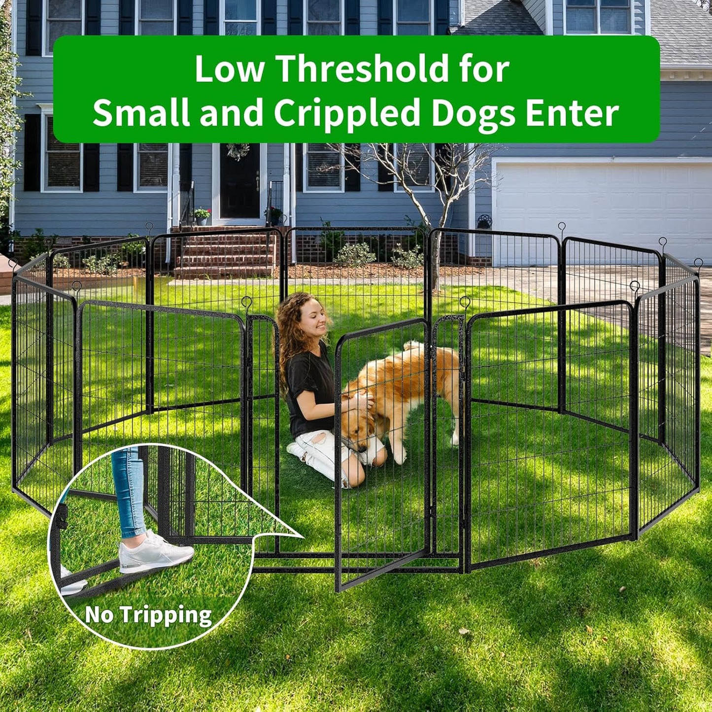 Dog Playpen Outdoor Extra Wide 24 Panels Heavy Duty Dog Fence 40" Height Anti-Rust with Doors Portable for RV Camping Yard, Total 63FT, 316 Sq.ft, Snowy Black
