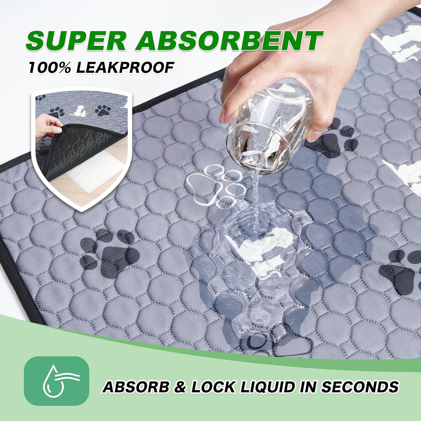 Washable Pee Pads for Dogs, 4 Pack Absorbent Reusable Training Dog Pads Pet Puppy Pads, Non-Slip Potty Pads for Whelping, Playpen, Crate, Bed, Grey 18"x24"