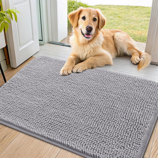 Smiry Dog Door Mat for Muddy Paws 36x24, Absorbs Moisture and Dirt Doormat, Non-Slip Washable Quick Dry Chenille Front Door Mat Indoor Entrance, Entryway Carpet for Inside Floor, Light Grey