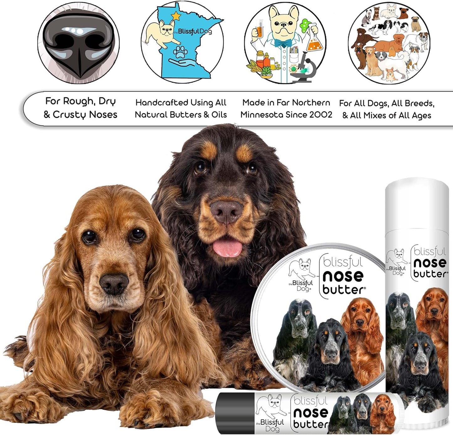 The Blissful Dog English Cocker Spaniel Unscented Nose Butter - Dog Nose Butter, 4-Ounce