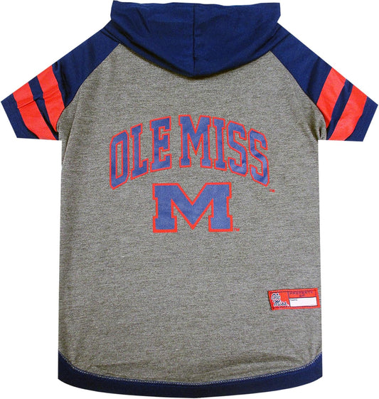 NCAA Mississippi OLE Miss Rebels Hoodie for Dogs & Cats, Large Collegiate Licensed Dog Hoody Tee Shirt. Sports Hoody T-Shirt for Pets. College Sporty Dog Hoodie Shirt.