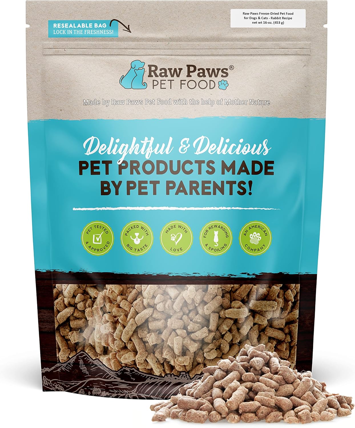 Raw Paws Freeze Dried Dog Food & Cat Food - Rabbit Recipe, 16-oz - Made in USA - Freeze-Dried Dog Food, Raw Dog and Cat Food