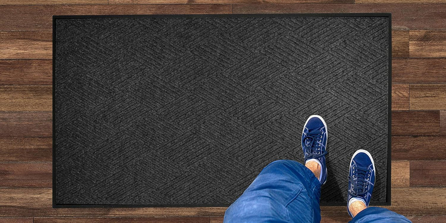 WaterHog Diamond | Commercial-Grade Entrance Mat with Rubber Border – Indoor/Outdoor, Quick Drying, Stain Resistant Door Mat (Charcoal, 3' x 5')
