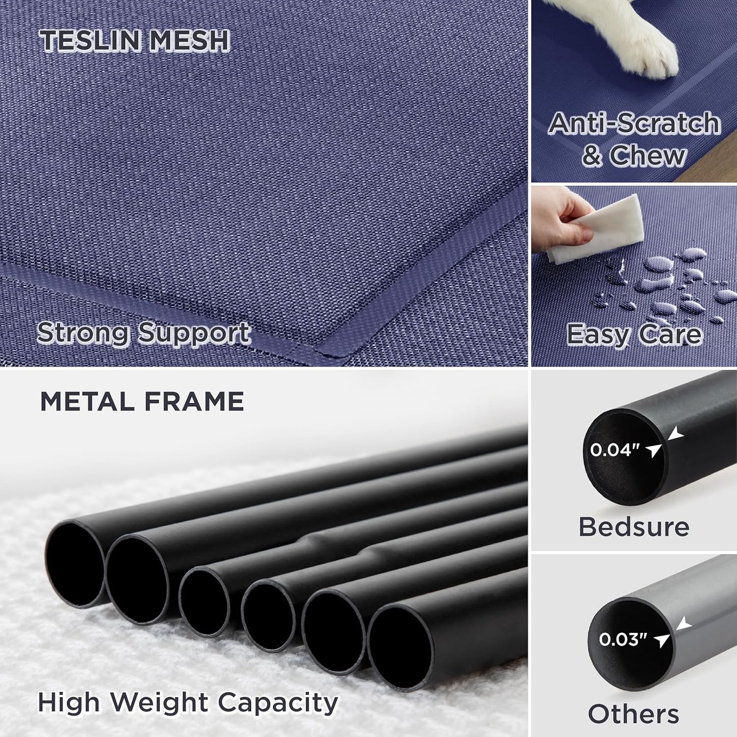 Bedsure Outdoor Elevated Dog Bed Large Sized Dog, Portable Indoor & Outdoor Cooling Raised Cot Pet Hammock Bed with Skid-Resistant Feet, Frame with Breathable Mesh, Deep Sea Blue, 49 inches