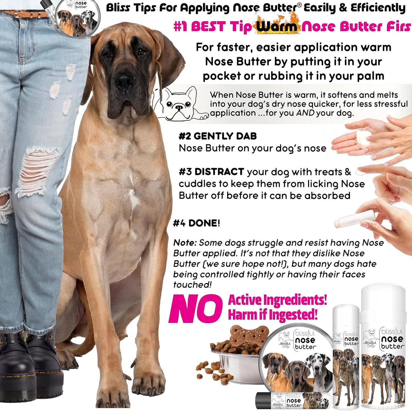 The Blissful Dog French Great Dane Nose Butter for Dry, Cracked Skin, Lick-Safe Dog Nose Balm with Moisturizing Shea Butter, Almond, Olive, and Essential Oils, Pet Supplies, Uncented, 0.50 oz.