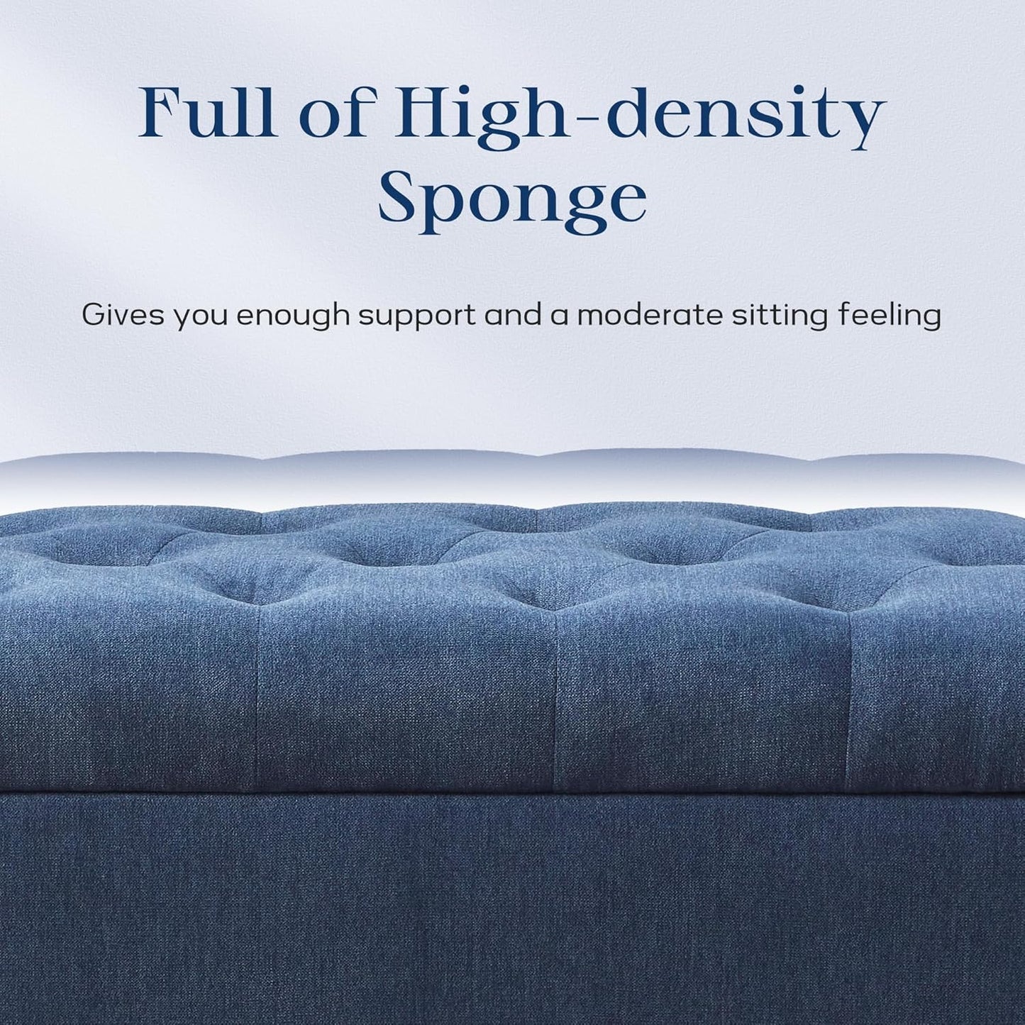 Ottoman with Storage, 48.8" Fabric Storage Ottoman Bench with Hinge, Bedroom Bench, Upholstered Benches with Seating for Living Room, Entryway (Dark Blue)