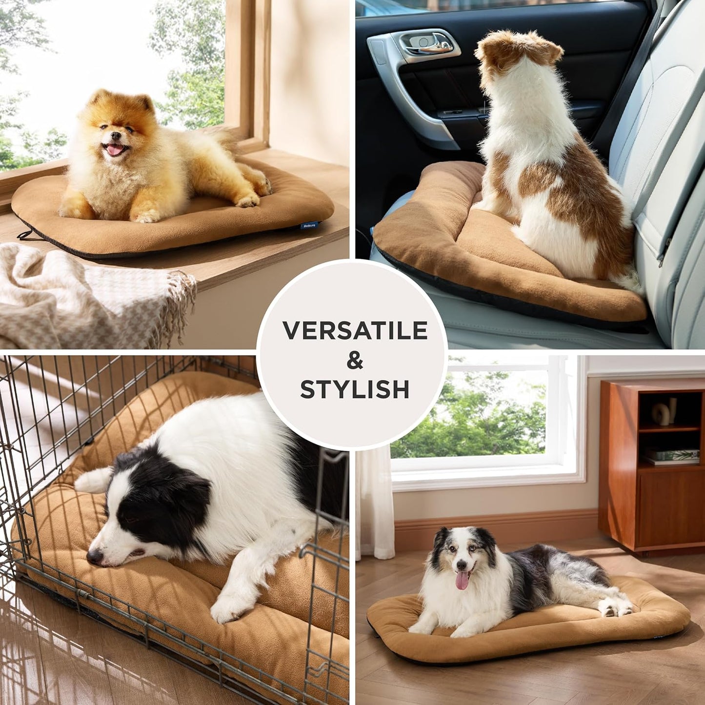 Bedsure Washable Dog Crate Pad for Small Dogs, Anti-Slip Puppy Kennel Dog Bed for Crate - Ultra Soft Fleece Flat Thin Pet Mat (Not Chew Proof), Brown 23"x17"