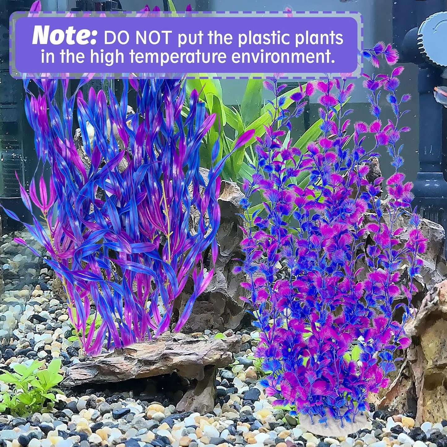 Hamiledyi Tall Aquarium Plants 23 Inches - Fish Tank Decorations, Artificial Green Water Plants Grass Cluster, Soft Plastic Fake Decor 2PCS（Purple Style C）
