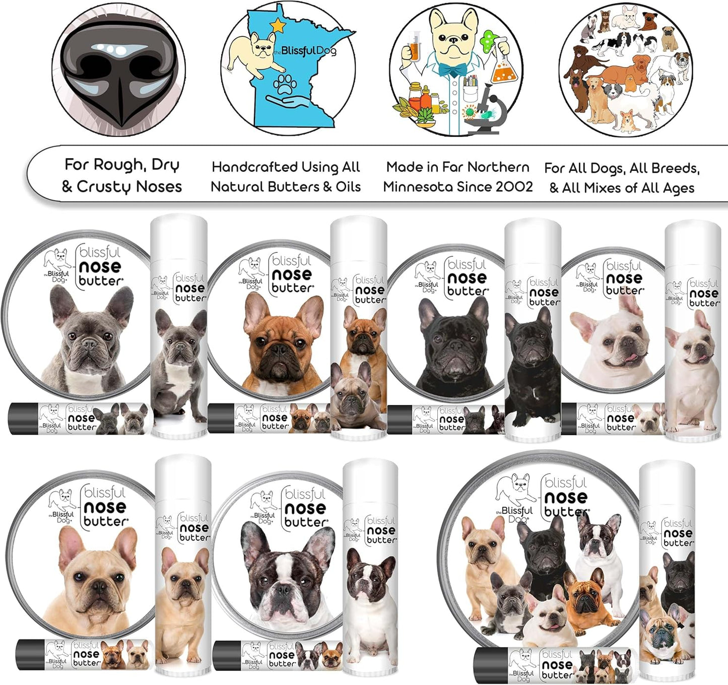 The Blissful Dog French Bulldog Black Masked Fawn Unscented Nose Butter - Dog Nose Butter, 8 Ounce