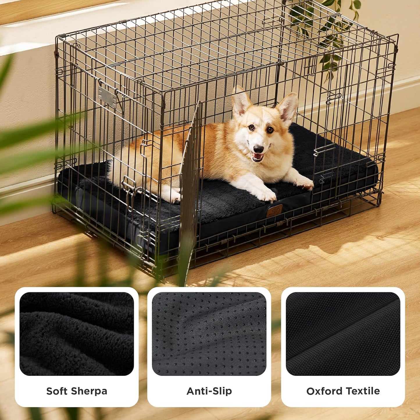 Bedsure Large Dog Bed for Crate - Orthopedic Flat Pet Beds with Removable Washable Cover, Egg Crate Foam Crate Mat, Suitable for Pet Up to 50 lbs