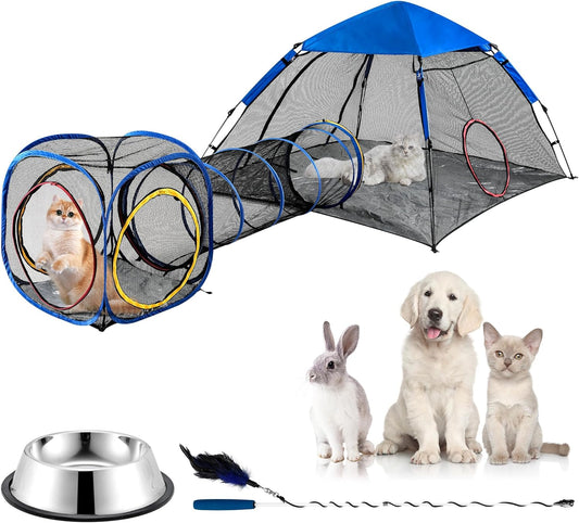 Outdoor Cat Enclosure -Portable Pet Playpen for Outside with Cat Tunnel, Cube Combo,Pet Cage for Cats, Kittens, Dogs and Small Animals