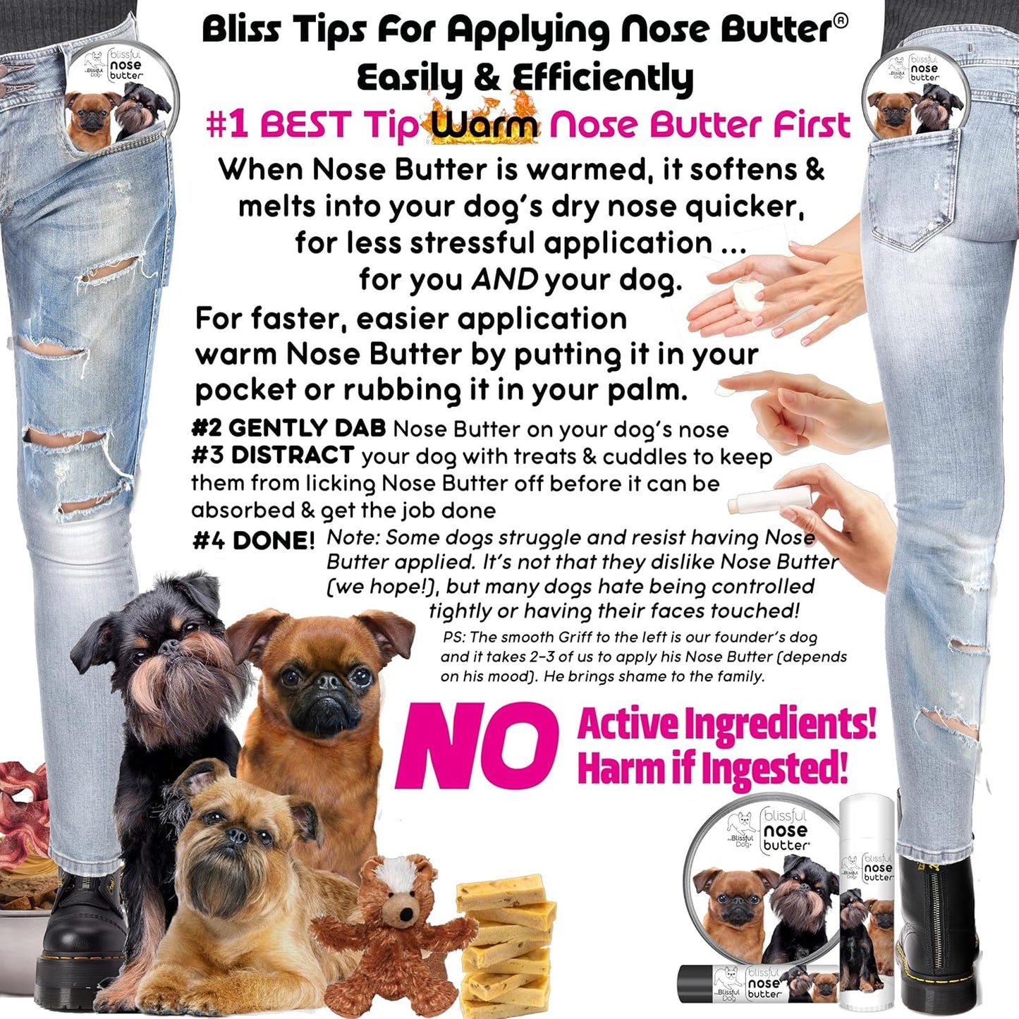 The Blissful Dog Brussels Griffon Nose Butter for Dry, Cracked Skin, Lick-Safe Dog Nose Balm with Moisturizing Shea Butter, Almond, Olive, and Essential Oils, Pet Supplies, Uncented, 0.50 oz.