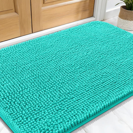 OLANLY Dog Door Mat for Muddy Paws 30x20, Absorbs Moisture and Dirt, Absorbent Non-Slip Washable Doormat, Quick Dry Chenille Mud Mat for Dogs, Entry Indoor Entryway Carpet for Inside Floor, Teal