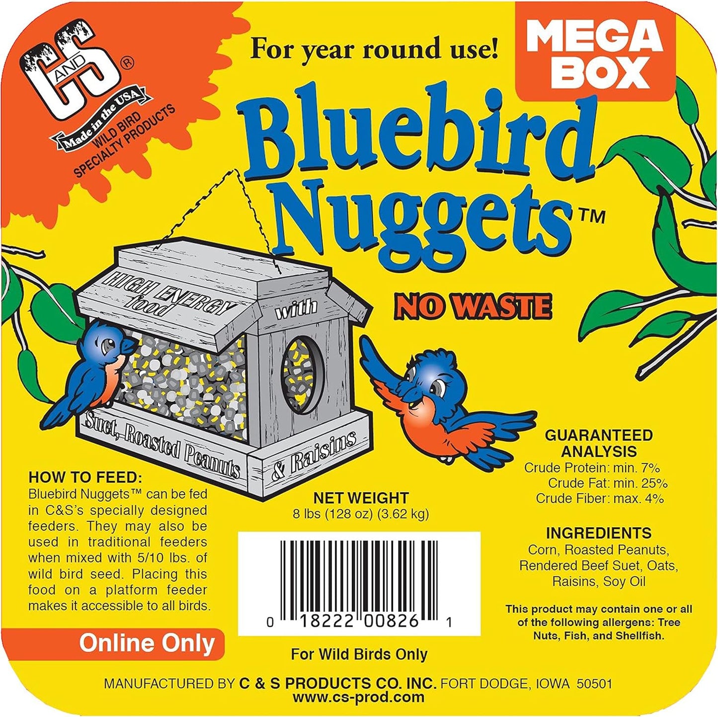 C&S Wild Bird Bluebird Suet Nuggets Mega Box, 8 Pounds